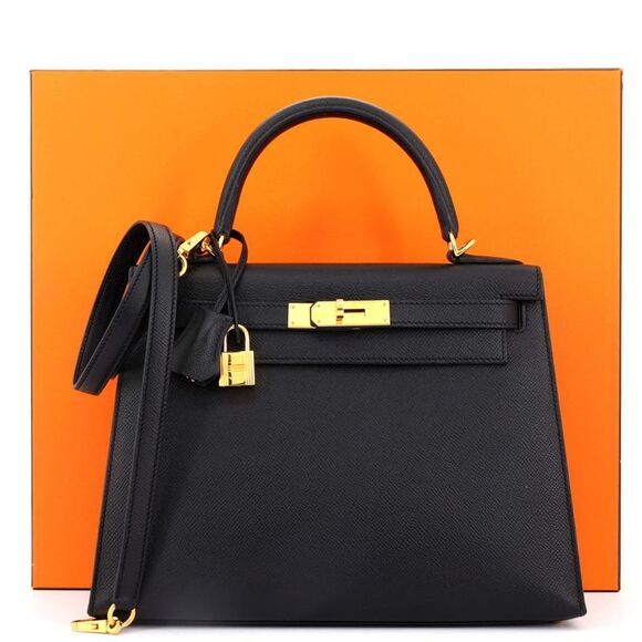 Hermes Kelly Handbag Noir Epsom with Gold Hardware 28 Black - Picture 2 of 8